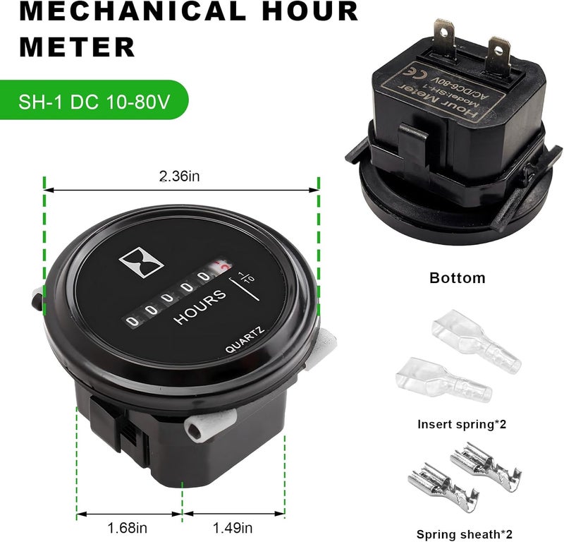 MTRPS Mechanical Hour Meter Gauge, DC 10-80V Round Quartz Timer Snap in Engine Hourmeter, Waterproof Mechanical Timer Precise Hour Gauge for ATV UTV Boat Truck Tractor Generator - Image 2
